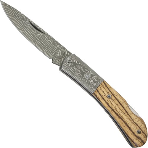 Damascus Steel Pocket Knife Zebrano Wood