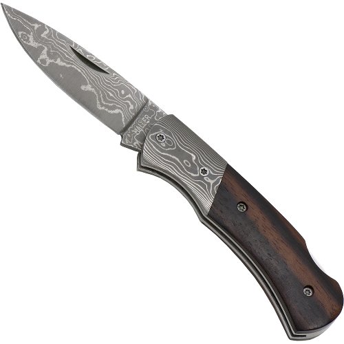 Damascus Steel Pocket Knife Ebony Wood