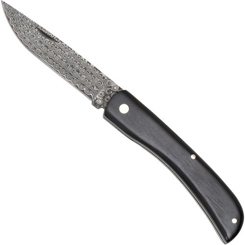 Damascus Steel Pocket Knife Ebony Wood