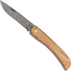 Damascus Steel Pocket Knife Olive Wood