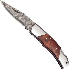 Damascus Steel Pocket Knife Red Burl