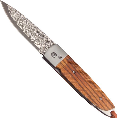 Damascus Pocket Knife Zebrano Wood