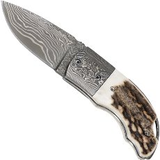 Damascus Steel Pocket Knife Staghorn