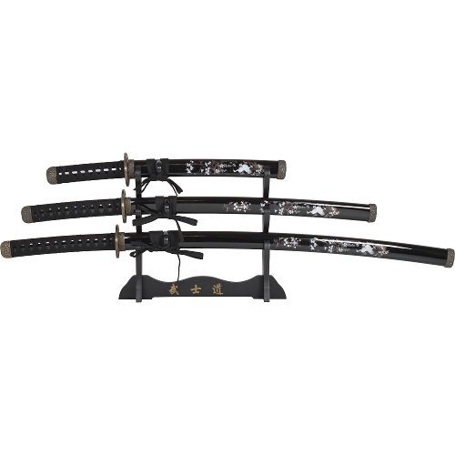 Haller Supporto Da Parete Per 3 Spade Samurai - Legno Massiccio Nero - 37,5 X 36 Cm - Esposizione Decorativa